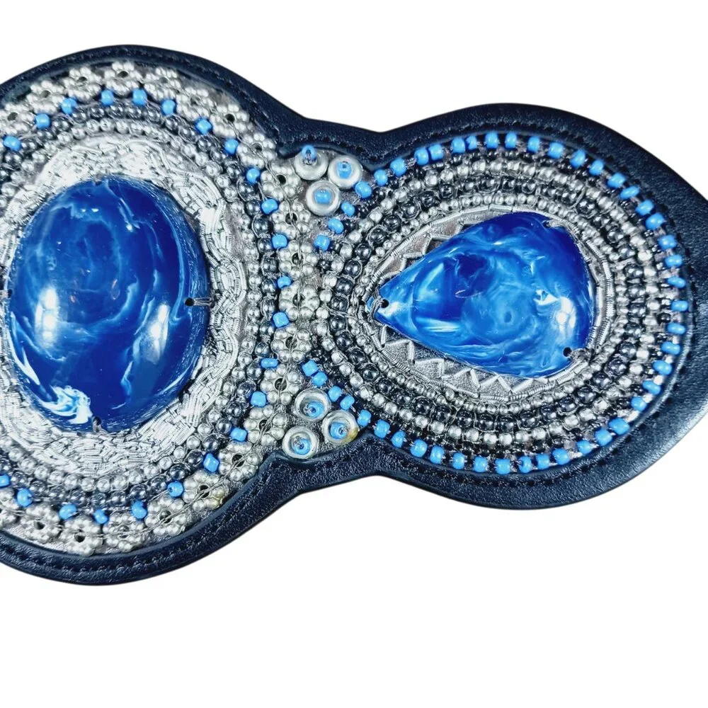 NWT Chico's Blue Faux Stone Silver Chain Link Statement Belt, M/L, Boho, Western